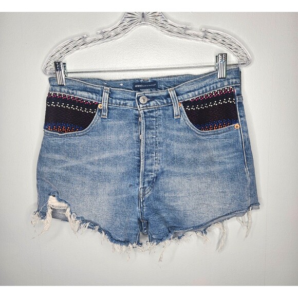 LEVI'S 501 Made & Crafted Jean Shorts Patched Pocket 29 Embroidered Selvedge - Picture 1 of 12